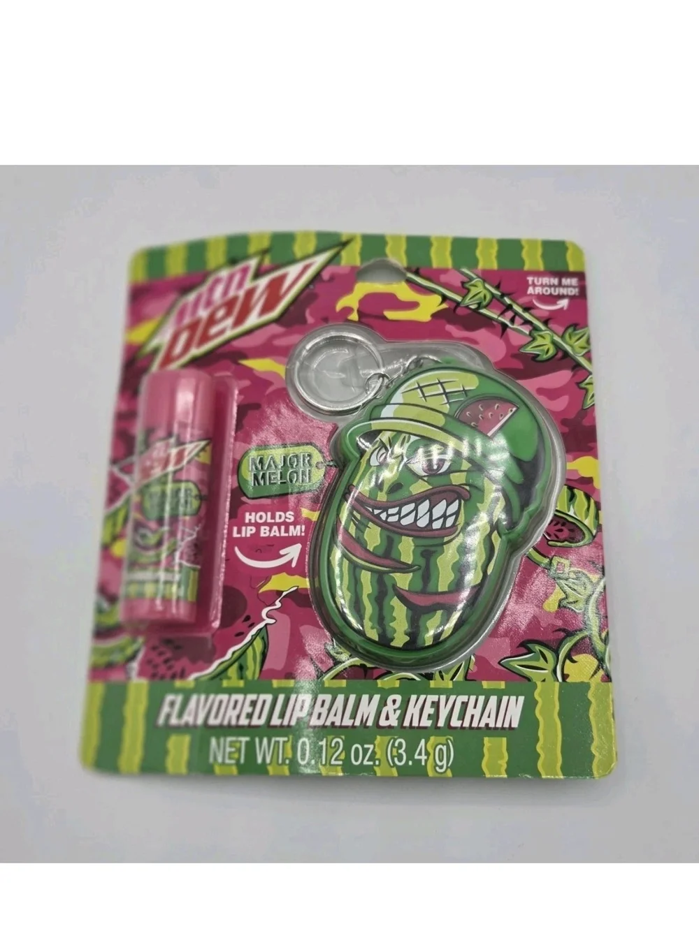 Mtn Dew Mountain Major Melon Watermelon Flavored Lip Balm Keychain Holder NEW
